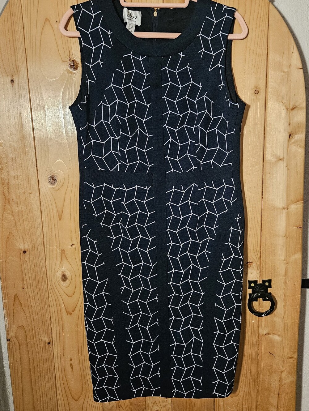 Donna Morgan DM Collection Navy and White Patterned Midi Dress, Size 12
